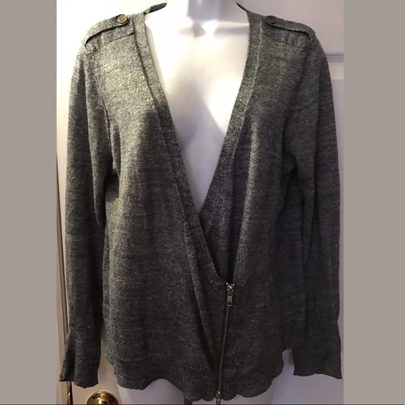 J. CREW Moto Zipper Cardigan Sweater blue wool linen lightweight knit layering - Picture 2 of 8